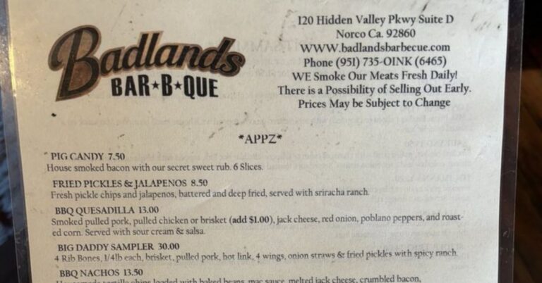 Badlands BBQ Menu (Update Menu 2025)
