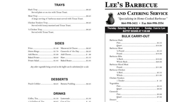 Lee’s Barbecue & Catering Service Menu
