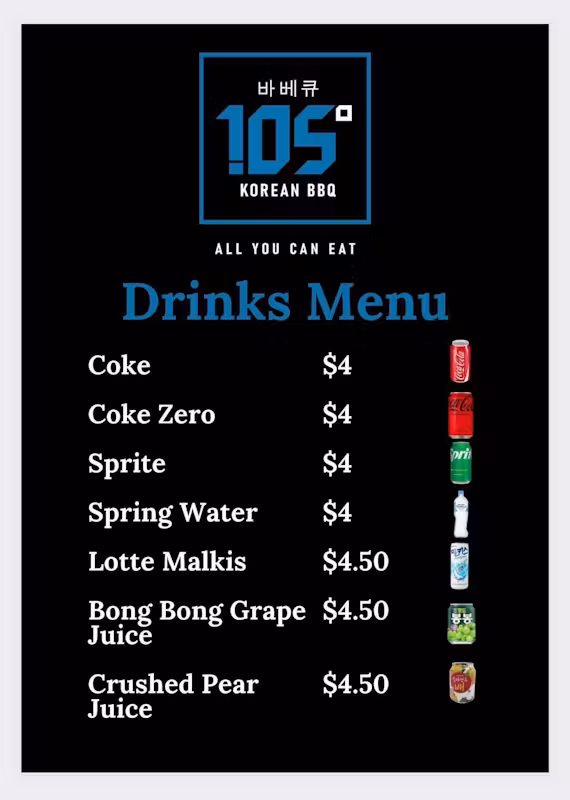 105 Deg Korean BBQ Menu