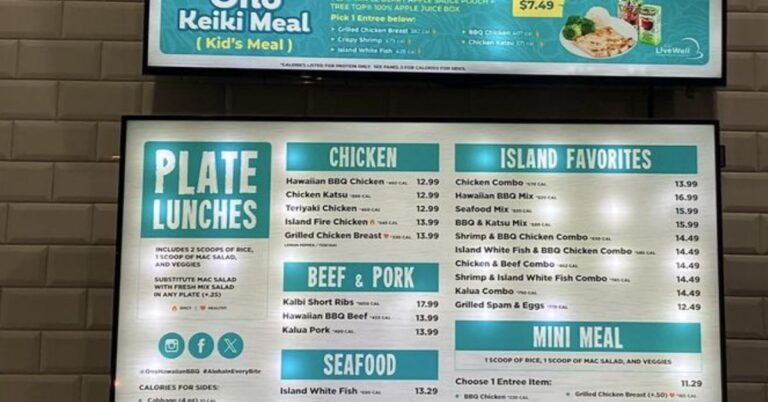 Ono Hawaiian BBQ Menu With Prices