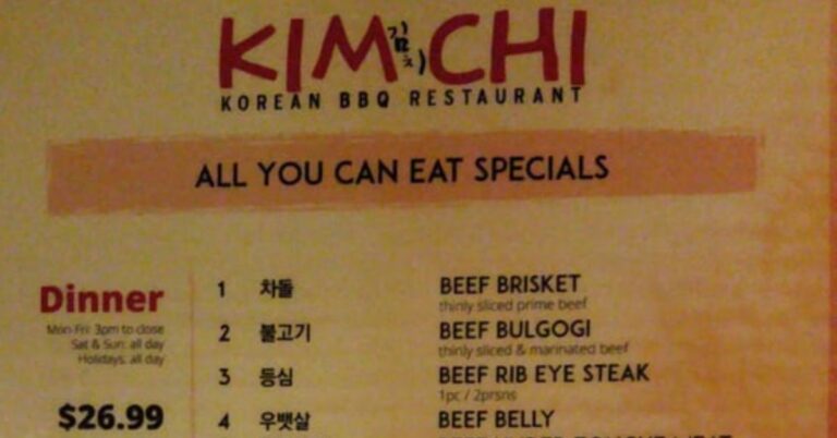 Kimchi Korean BBQ Menu