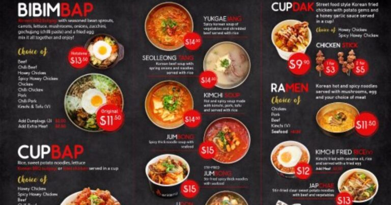 Arirang Korean BBQ Menu