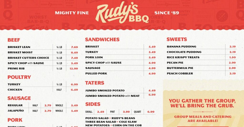 Rudy's BBQ Menu (Update Menu 2026) : Mosley's Barbecue