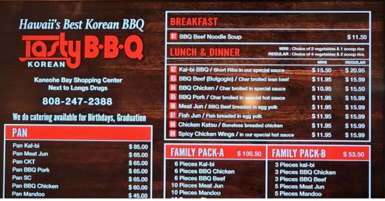 Tasty Korean BBQ Menu