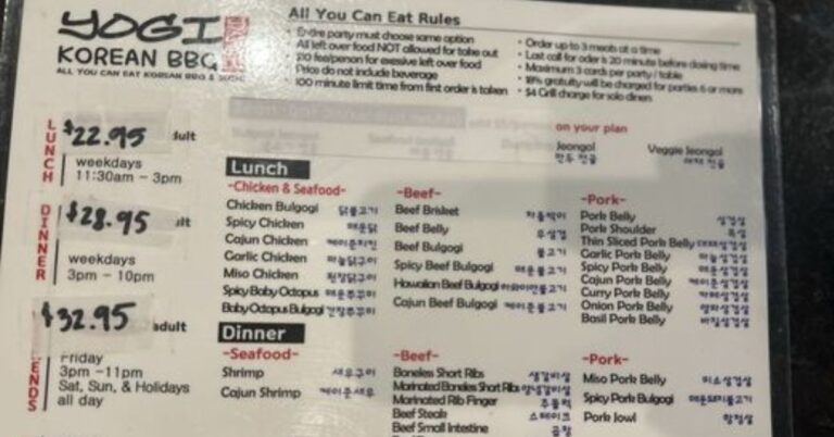 Yogi Korean BBQ Menu