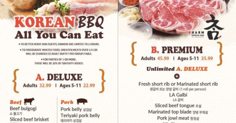 Charm Korean BBQ Menu