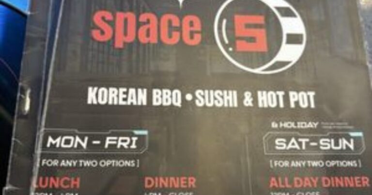Space 5 Korean BBQ Menu