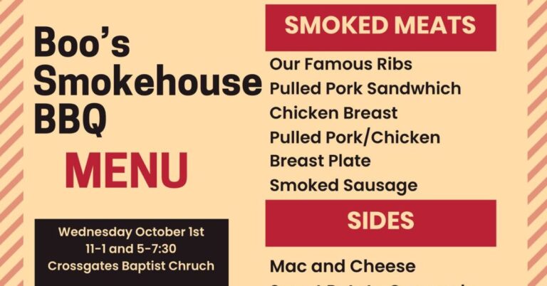 Boo's Smokehouse BBQ Menu