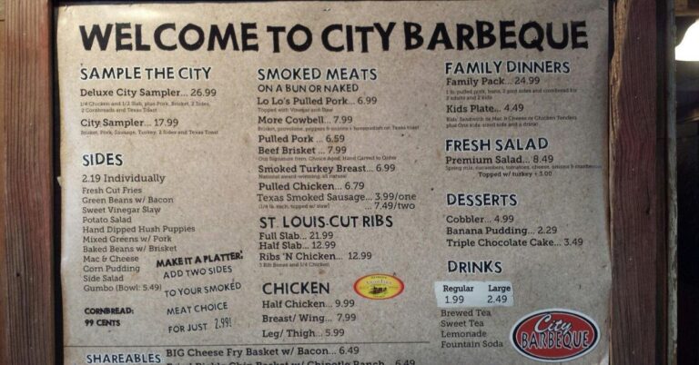 City BBQ Menu With Prices