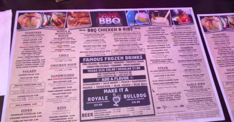Dallas BBQ Washington Heights Menu