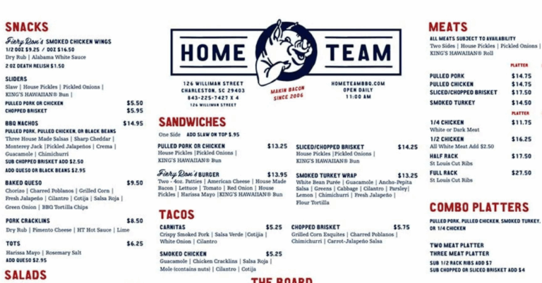 Home Team BBQ Columbia Menu