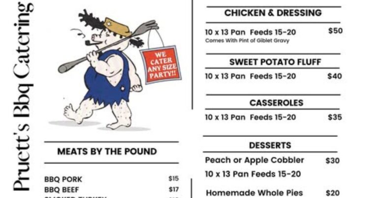 Pruett's BBQ Menu