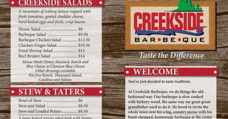 Creekside BBQ Menu