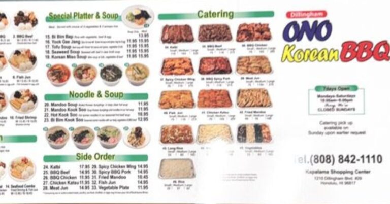 Ono Korean BBQ Menu