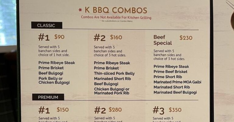 Moa Korean BBQ Menu