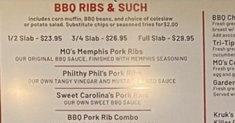 Mo's Smokehouse BBQ Menu