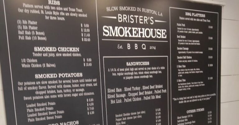 Brister's Smokehouse BBQ Menu
