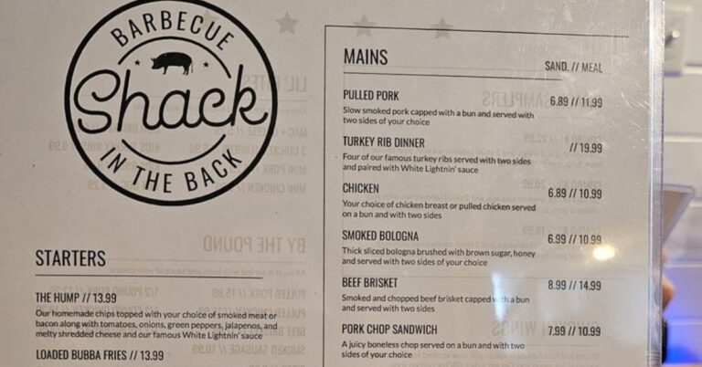 Shack In The Back BBQ Menu