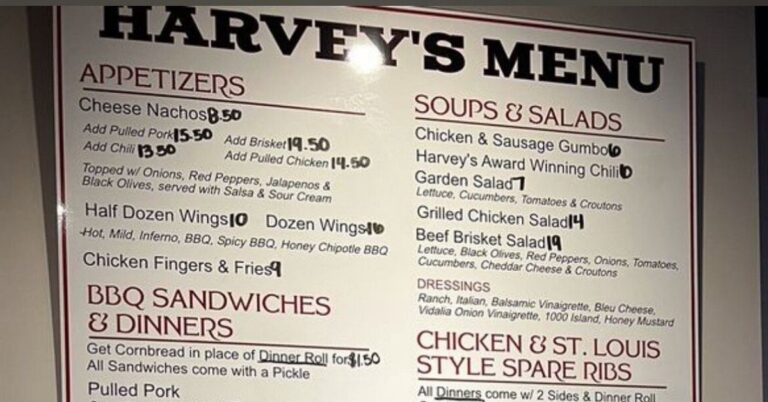 Harvey's Main Street BBQ Menu