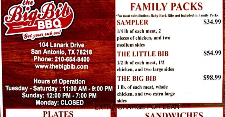 The Big Bib BBQ Menu