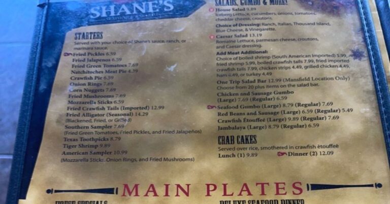 Shane's Seafood & BBQ Menu