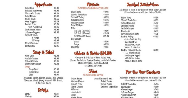 Pauly's BBQ Menu