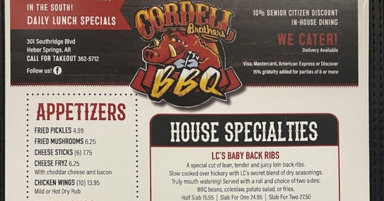 Brothers BBQ Heber Springs Menu