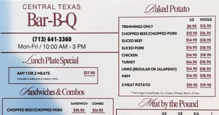 Central Texas BBQ Menu