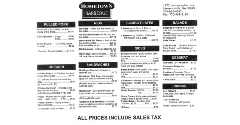 Hometown Bar B Que Menu
